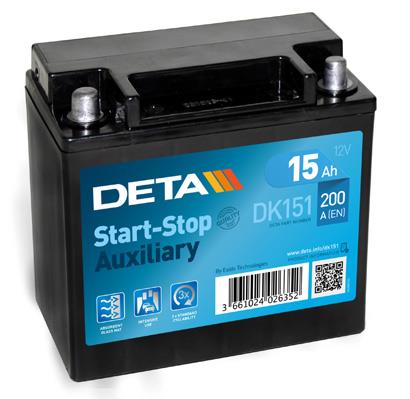 Deta DK151 Акумулятор Deta Start-Stop AGM 12В 15Ач 200А(EN) R+ DK151: Приваблива ціна - Купити в Україні на EXIST.UA!