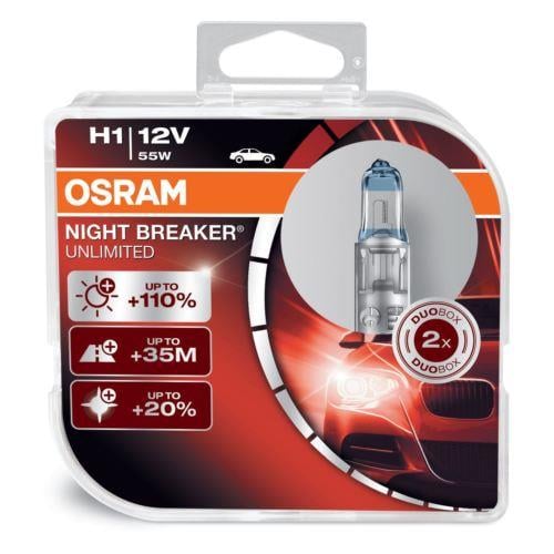 Osram 64150 NBU DUOBOX Лампа галогенна Osram Night Breaker Unlimited +110% 12В H1 55Вт +110% 64150NBUDUOBOX: Купити в Україні - Добра ціна на EXIST.UA!