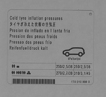 1T0010000D VAG Наклейка информационная