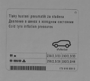 1T0010000G VAG Наклейка информационная