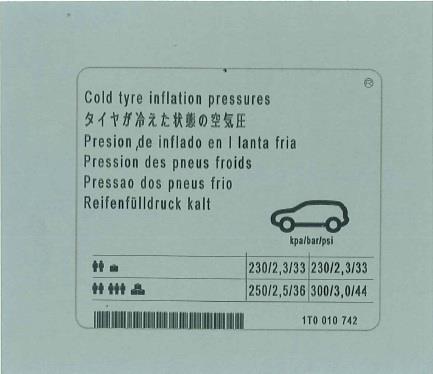 1T0010742 VAG Наклейка информационная