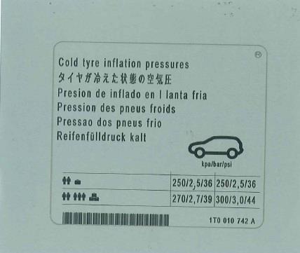 1T0010742A VAG Наклейка информационная