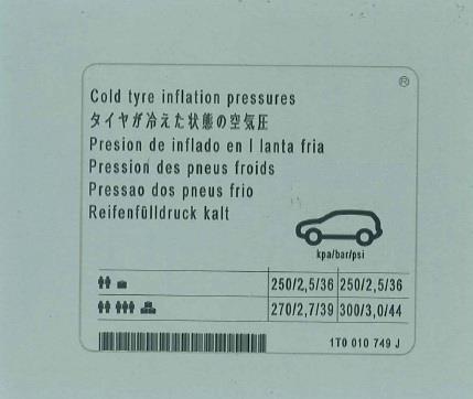 1T0010749J VAG Наклейка информационная