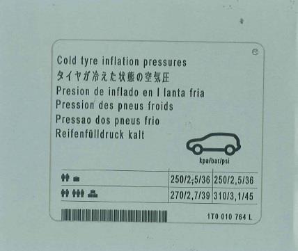 1T0010764L VAG Наклейка информационная