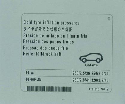 1T0010764M VAG Наклейка информационная