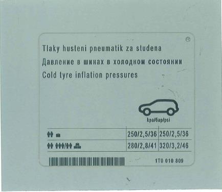 1T0010809 VAG Наклейка информационная