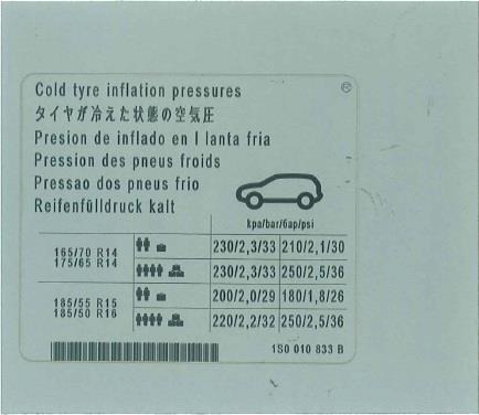 1S0010833B VAG Наклейка информационная