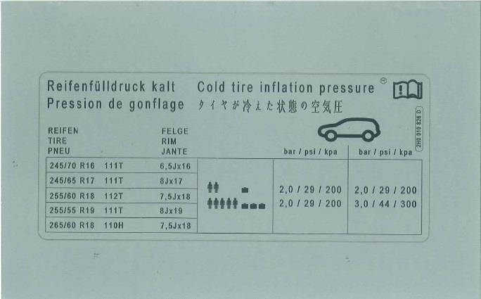VAG 2H0 010 826 D Табличка норм тиску повітря в шинах 2H0010826D: Купити в Україні - Добра ціна на EXIST.UA!