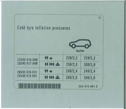 3AA010801B VAG Наклейка информационная