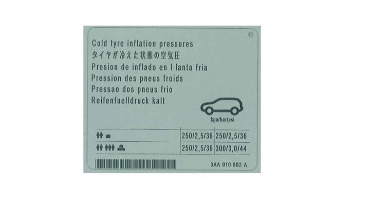 3AA010802A VAG Наклейка інформаційна