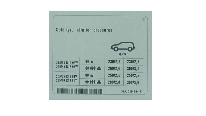 3AA010804F VAG Наклейка інформаційна