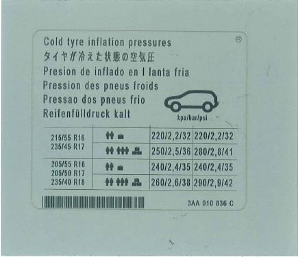 VAG 3AA 010 836 C Наклейка інформаційна 3AA010836C: Приваблива ціна - Купити в Україні на EXIST.UA! 3AA010836C VAG Наклейка інформаційна