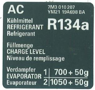 7M3010207 VAG Табличка 'ac ' охлажд. вещ-во r134a объем испаритель 1 + 2