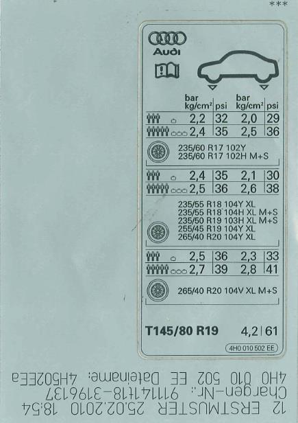 4H0010502EE VAG Наклейка информационная