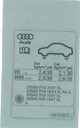 4H0010502HJ VAG Наклейка информационная