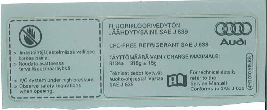 4H0010515BR VAG Табличка для кондиционера