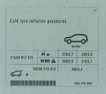 6R0010000 VAG Наклейка информационная