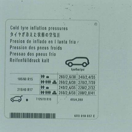 6R0010837E VAG Наклейка информационная