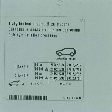 6R0010837G VAG Наклейка информационная