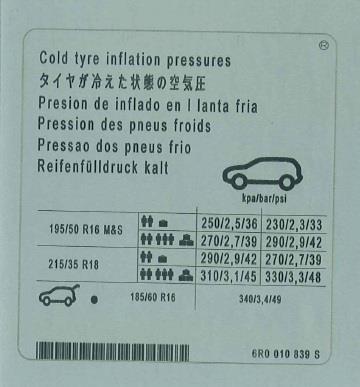 6R0010839S VAG Наклейка информационная