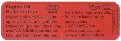 8E0010560B VAG Табличка'масло согласно норме vw'