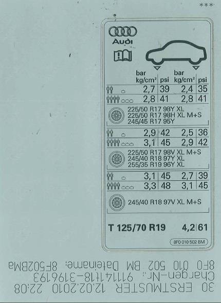 8F0010502BM VAG Наклейка информационная