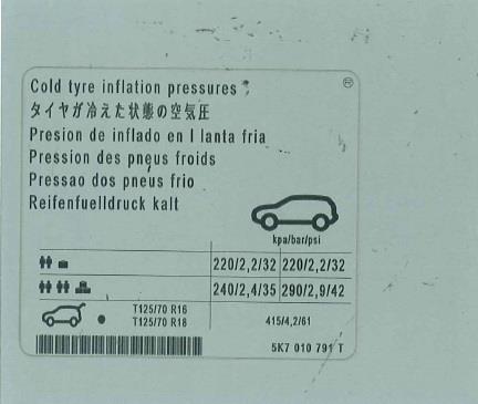 5K7010791T VAG Наклейка інформаційна