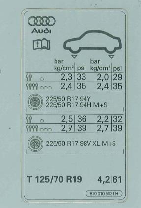 8T0010502LH VAG Наклейка информационная