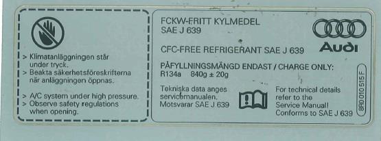 8R0010515F VAG Табличка для кондиционера