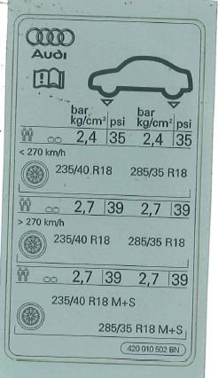 420010502BN VAG Табличка норм давлениявоздуха в шинах