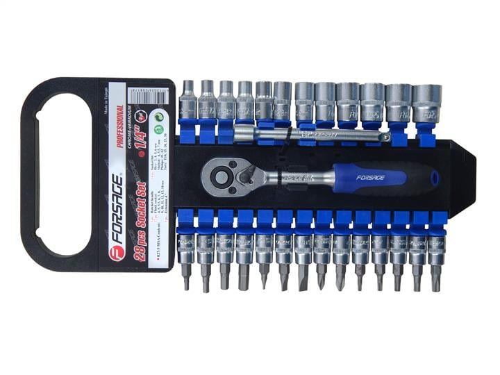 F0275MSA Forsage Набір головок з тріскачкою 27пр. 1/4'' (6гр. 4-13мм) в пластиковому утримувачі