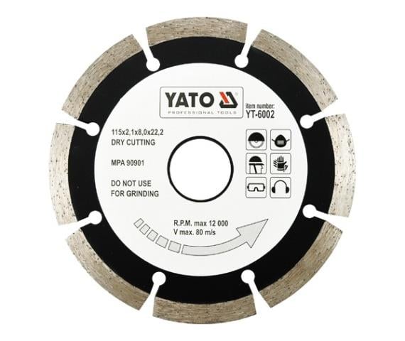 YT6002 Yato Диск отрезной алмазный по бетону : диаметр 115x8,0x22,2 мм