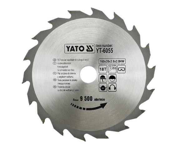 YT6055 Yato Диск пильный победитовый, по дереву 160х20х2.8х2.0 мм, 18 зубьев