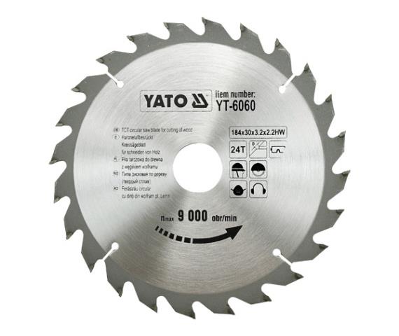 YT6060 Yato Диск пильный победитовый, по дереву 184х30х3.2х2.2 мм, 24 зубца