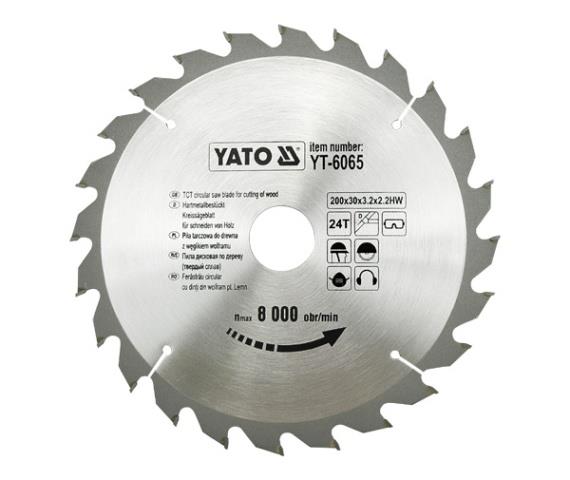 YT6065 Yato Диск пиляльний побідитовий по дереву 200х30x3.2мм, 24 зубці