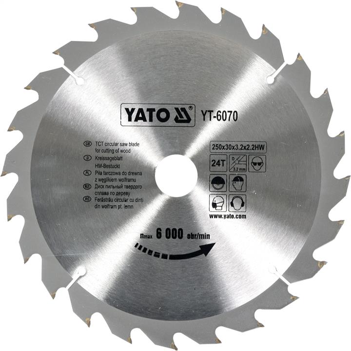 YT6070 Yato Диск пильный по дереву и пластику 250х30х2,2мм, 24 зубца