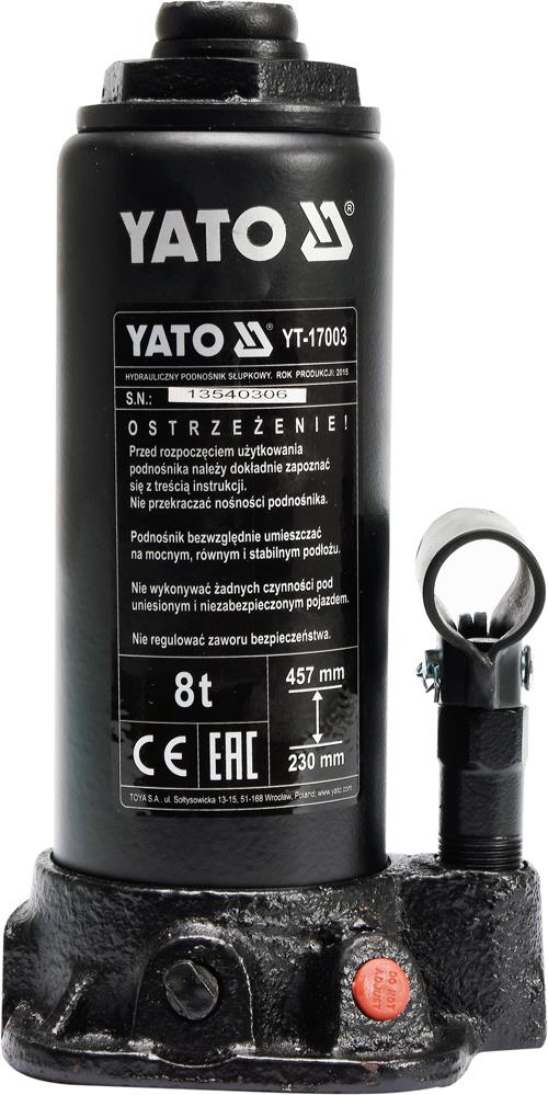Yato YT-17003 Домкрат гідравлічний пляшковий 8 т,230-457 мм YT17003: Купити в Україні - Добра ціна на EXIST.UA!