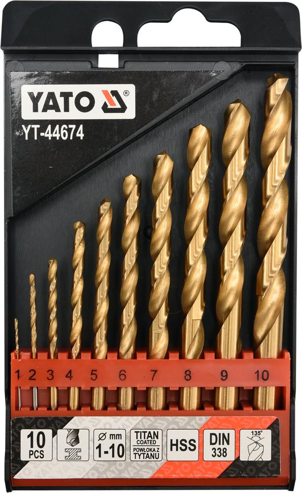 Yato YT-44674 Набір титанових сверл по металу HSS - TiN, діаметр 1-10 мм, 10 шт YT44674: Приваблива ціна - Купити в Україні на EXIST.UA!