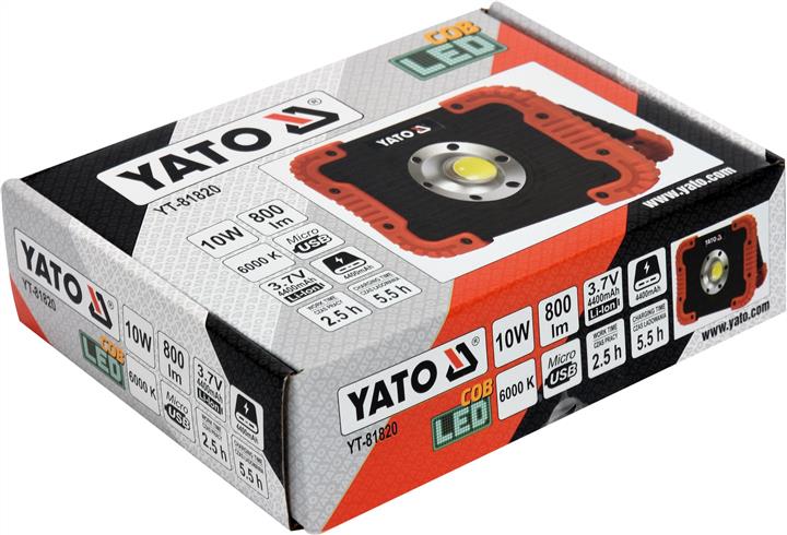 Yato Прожектор світлодіодний акумуляторний, 3.7 В, 4.4 А&#x2F;Год; 10 Вт, 800 Lm, кабель USB – ціна 1318 UAH