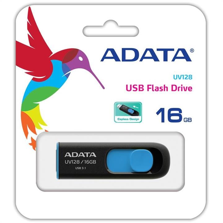 ADATA AUV128-16G-RBE Накопичувач ADATA 16GB USB 3.1 UV128 Black / Blue AUV12816GRBE: Купити в Україні - Добра ціна на EXIST.UA!