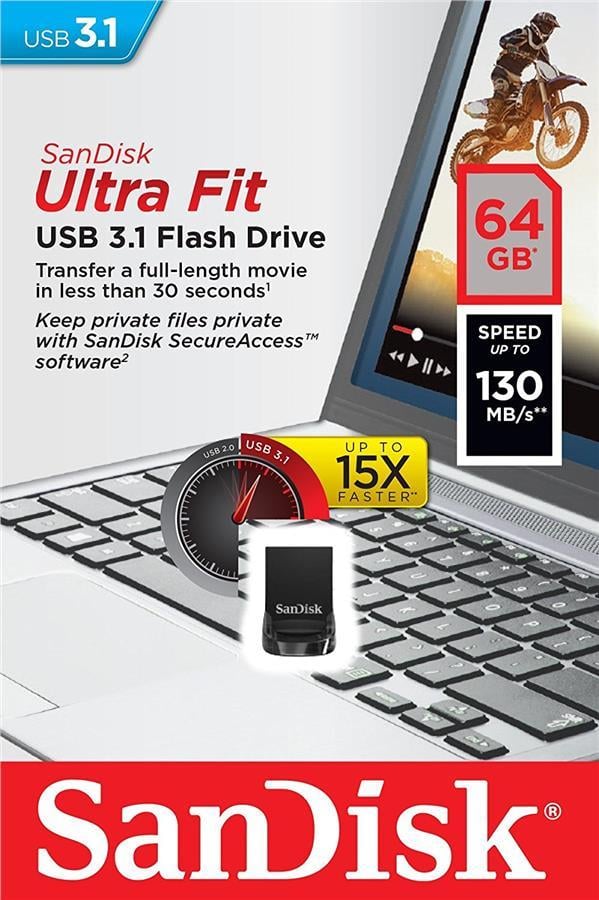 Sandisk SDCZ430-064G-G46 Накопичувач Flash SanDisk USB 3.1 Ultra Fit 64Gb (130Mb/s) Black SDCZ430064GG46: Купити в Україні - Добра ціна на EXIST.UA!