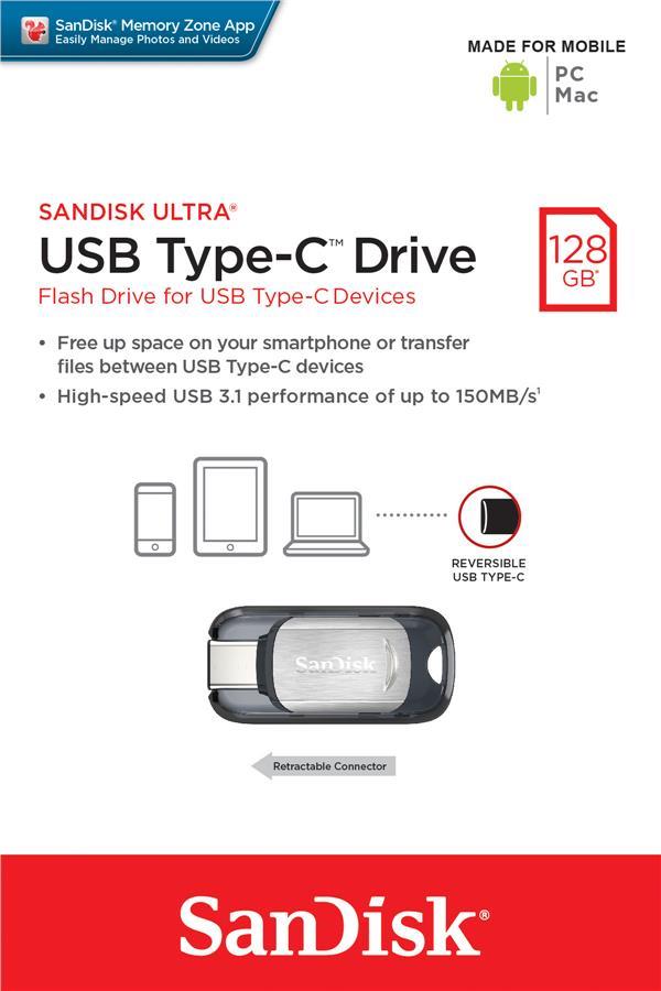 Sandisk SDCZ450-128G-G46 Накопичувач SanDisk 128GB USB 3.0 Type-C Ultra R150MB/s SDCZ450128GG46: Приваблива ціна - Купити в Україні на EXIST.UA!