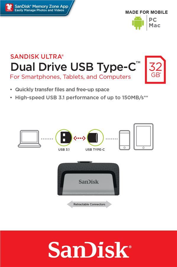 Sandisk SDDDC2-032G-G46 Накопичувач SanDisk 32GB USB 3.1 + Type-C Ultra Dual R150MB / s SDDDC2032GG46: Купити в Україні - Добра ціна на EXIST.UA!