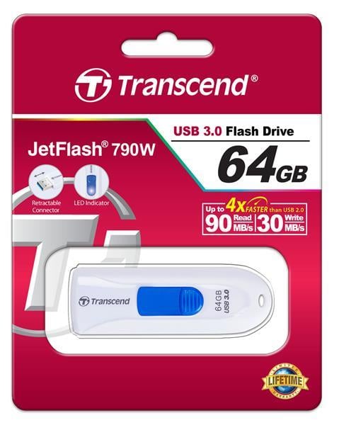 Transcend TS64GJF790W Накопичувач Transcend 64GB USB 3.1 JetFlash 790 White TS64GJF790W: Приваблива ціна - Купити в Україні на EXIST.UA!