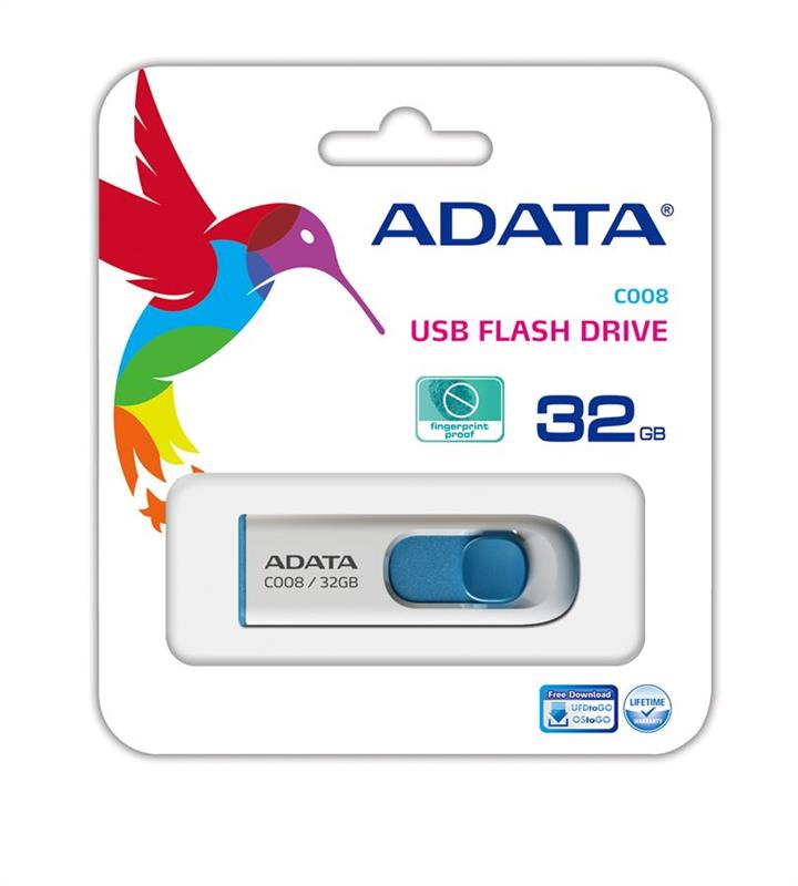 ADATA AC008-32G-RWE Накопичувач Flash A-DATA USB 2.0 C008 32Gb White/Blue AC00832GRWE: Купити в Україні - Добра ціна на EXIST.UA!
