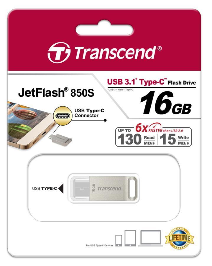 Transcend TS16GJF850S Накопичувач Transcend 16GB USB 3.1 Type-C 850 R130MB / s Metal TS16GJF850S: Приваблива ціна - Купити в Україні на EXIST.UA!
