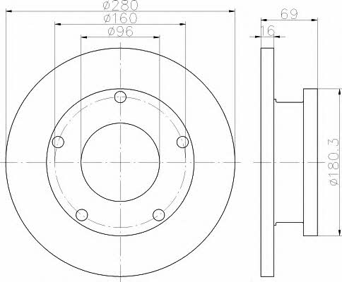 8DD355113811 Hella-Pagid Диск гальмівний задній невентильований