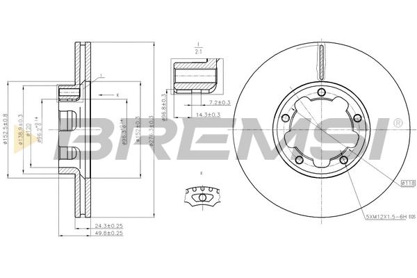Bremsi DB0261V Диск гальмівний передній вентильований DB0261V: Купити в Україні - Добра ціна на EXIST.UA!