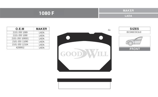 Goodwill 1080 F Гальмівні колодки, комплект 1080F: Купити в Україні - Добра ціна на EXIST.UA!