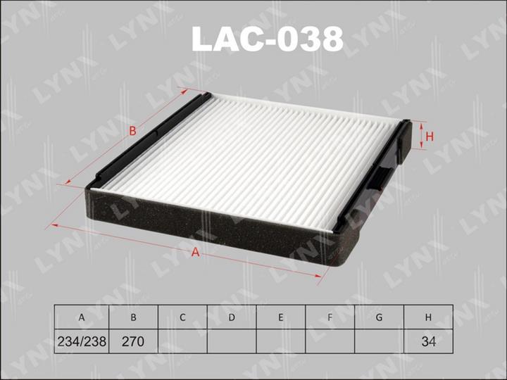 LYNXauto LAC-038 Фільтр салону LAC038: Приваблива ціна - Купити в Україні на EXIST.UA!